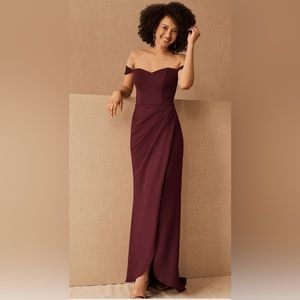 Wine Color BHLDN Rossi Crepe off the Shoulder dress